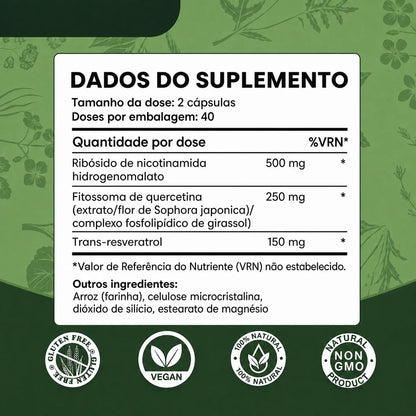 Reus Research NAD+ — dados do suplemento: dose de 2 cápsulas