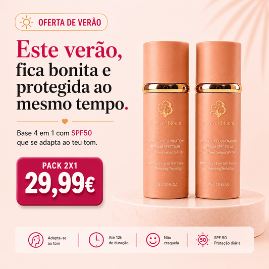 Base 4 em 1 com SPF50 · Pronta para o Verão